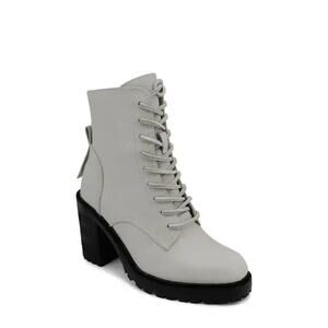 Artisan Crafted by Zigi Women's Semi High Lace-Up Leather Combat Boots - Cream
